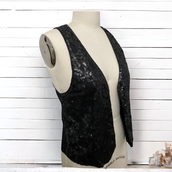 Michael Kors Black Sequin & Linen Vest, Women's Size Medium - Picture 1 of 15